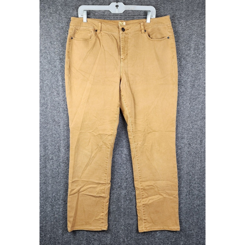 Dressbarn Straight Leg Pants Womens 12 Camel Tan Stretch 5-Pocket Mid Rise